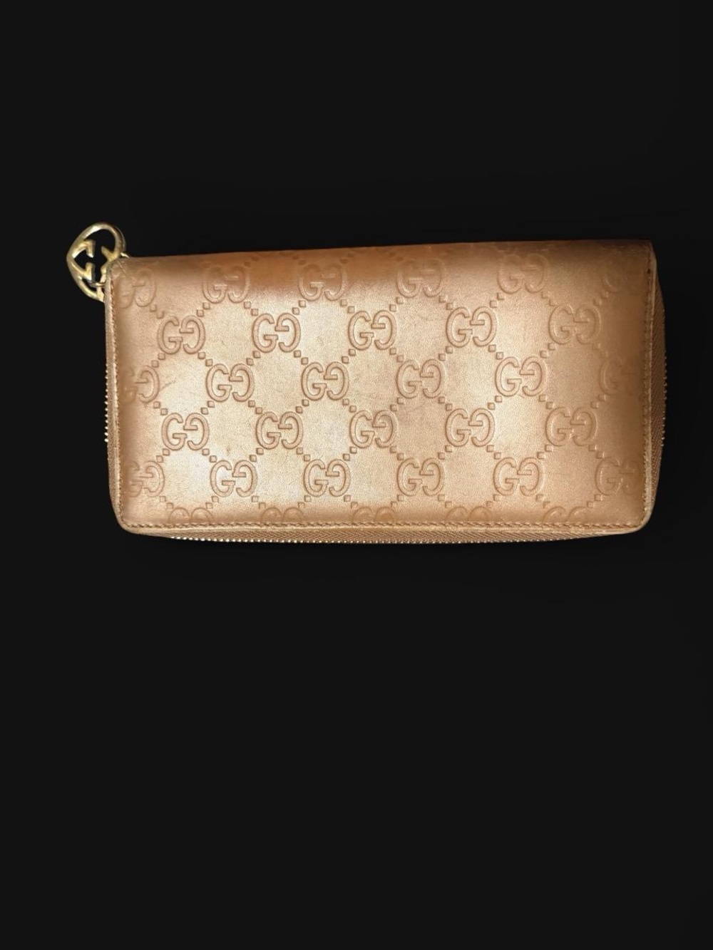 Gucci Rose Gold GG Embossed Zip Around Wallet